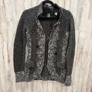 BKE Buckle Black Gray Marled Sweater Cardigan Buttons Quirky Womens S Wool